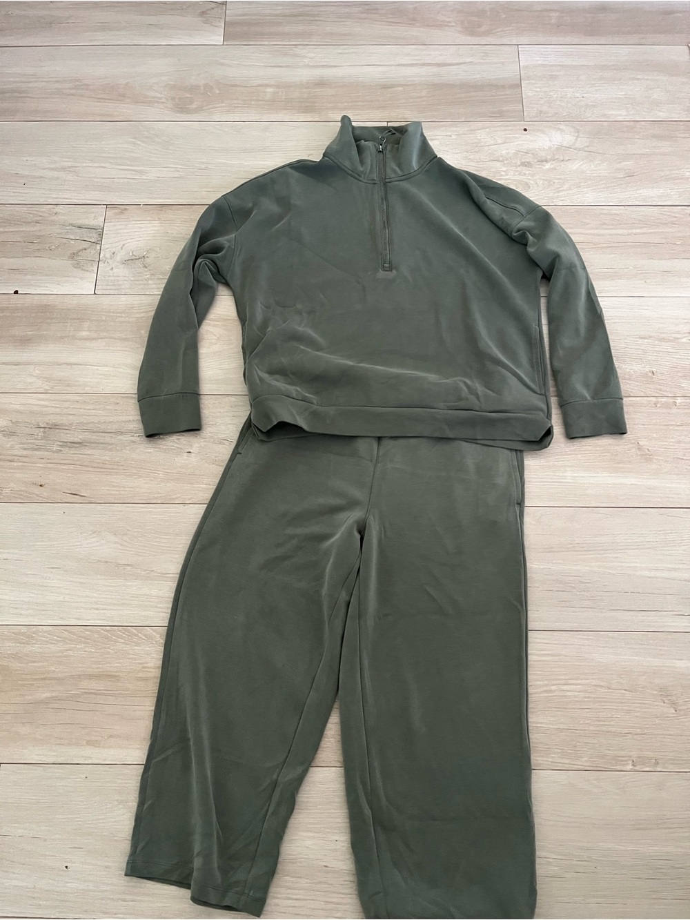 Women's Olive Green Half-Zip Lounge Jumpsuit Set